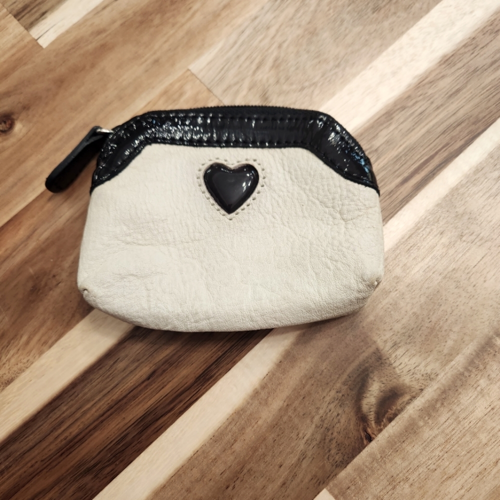 Brighton Small Black Leather Coin Purse Black with Red Heart